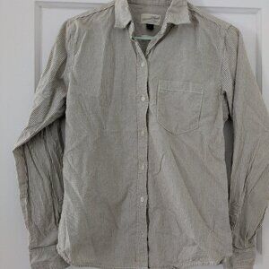 Beige pinstripe button up blouse XS